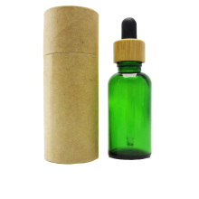 1oz green glass bottle with bamboo dropper cap and paper tube Round-112S